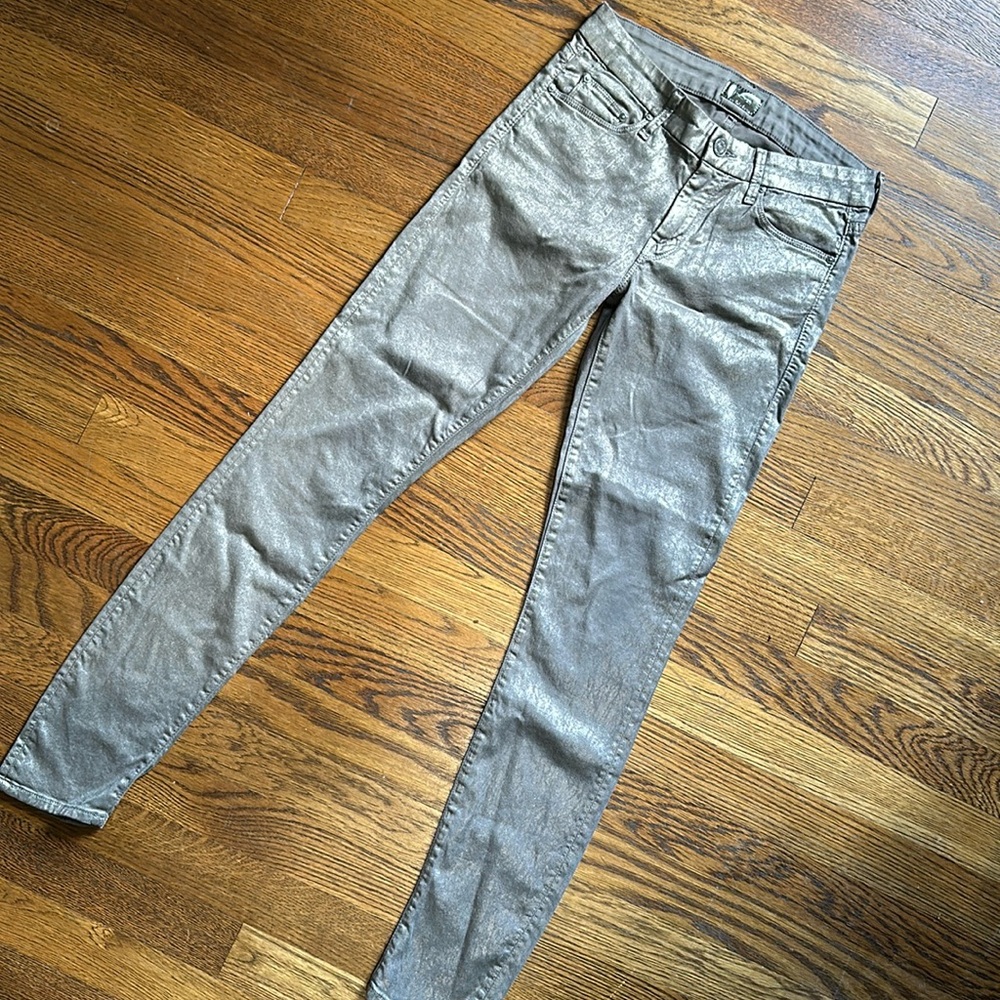 Mother jeans 26 the looker metallic silver leather feel waxed style